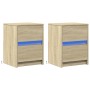 Mesitas de noche luces LED 2 uds madera ingeniería roble Sonoma de , Mesitas de noche - Ref: Foro24-852038, Precio: 89,93 €