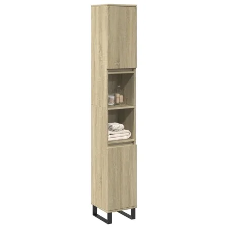 Badezimmerschrank aus Eichenholz-Sonoma-Sperrholz 30x30x190 cm. von , Badezimmerwaschtische - Ref: Foro24-849669, Preis: 88,5...