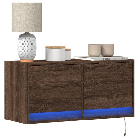 Mueble de TV de pared con luces LED roble marrón 80x31x35 cm by , TV Furniture - Ref: Foro24-852361, Price: 61,23 €, Discount: %