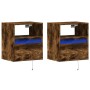 Mesitas de noche de pared con luces LED 2 uds roble ahumado by , Nightstands - Ref: Foro24-3307984, Price: 84,95 €, Discount: %