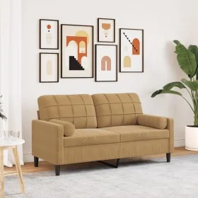 Sofá de 2 plazas con cojines terciopelo marrón 140 cm by , Sofas - Ref: Foro24-3278226, Price: 246,91 €, Discount: %