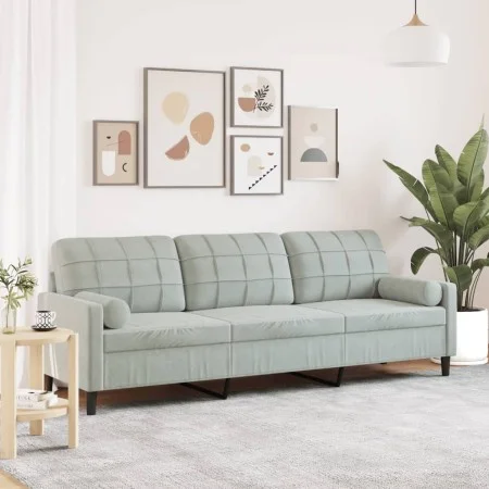 Sofá de 3 plazas con cojines terciopelo gris claro 210 cm by , Sofas - Ref: Foro24-3278239, Price: 288,80 €, Discount: %