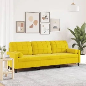Sofá de 3 plazas con cojines terciopelo amarillo 210 cm by , Sofas - Ref: Foro24-3278245, Price: 289,72 €, Discount: %