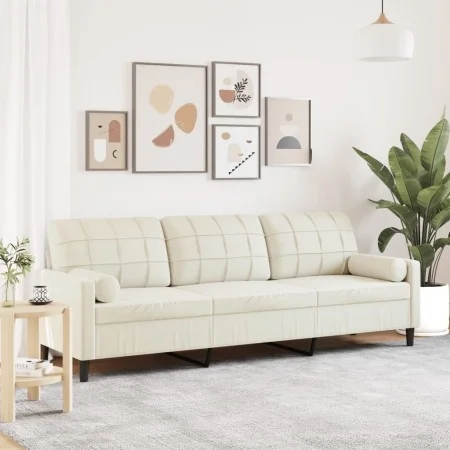 Sofá de 3 plazas con cojines terciopelo color crema 210 cm by , Sofas - Ref: Foro24-3278247, Price: 332,79 €, Discount: %