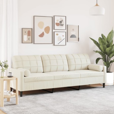 Sofá de 3 plazas con cojines terciopelo color crema 210 cm by , Sofas - Ref: Foro24-3278247, Price: 337,76 €, Discount: %