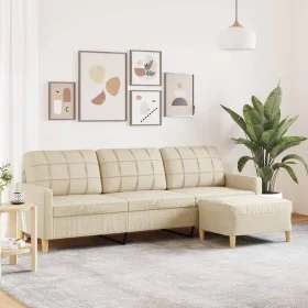 Sofá de 3 plazas con taburete de tela crema 210 cm by , Sofas - Ref: Foro24-3278251, Price: 365,52 €, Discount: %