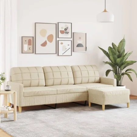 Sofá de 3 plazas con taburete de tela crema 210 cm von , Sofas - Ref: Foro24-3278251, Preis: 365,52 €, Rabatt: %