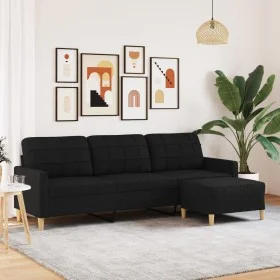 Sofá de 3 plazas con taburete de tela negro 210 cm by , Sofas - Ref: Foro24-3278253, Price: 374,19 €, Discount: %