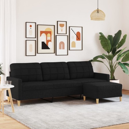 Dreisitzer-Sofa mit schwarzem Stoffhocker, 210 cm. von , Sofas - Ref: Foro24-3278253, Preis: 380,24 €, Rabatt: %