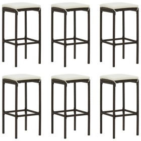 Taburetes de cocina con cojines 6 uds ratán sintético marrón de vidaXL, Taburetes de cocina - Ref: Foro24-313448, Precio: 186...