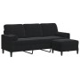 Sofá de 3 plazas con taburete de terciopelo negro 180 cm