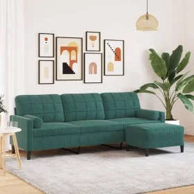 Dreisitzer-Sofa mit dunkelgrünem Samt-Hocker, 210 cm. von , Sofas - Ref: Foro24-3278279, Preis: 373,31 €, Rabatt: %
