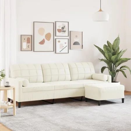 Sofá de 3 plazas con taburete de terciopelo crema 210 cm by , Sofas - Ref: Foro24-3278285, Price: 367,19 €, Discount: %
