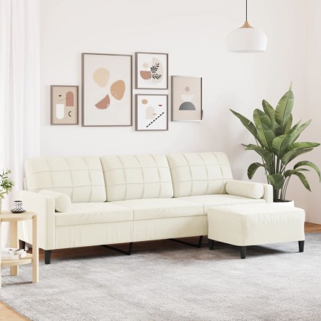 Sofá de 3 plazas con taburete de terciopelo crema 210 cm by , Sofas - Ref: Foro24-3278285, Price: 372,00 €, Discount: %