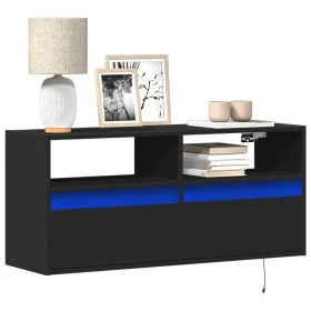 Schwarzer TV-Wandhalter mit LED-Lichtern 100x31x45 cm. von , TV-Möbel - Ref: Foro24-852335, Preis: 73,91 €, Rabatt: %