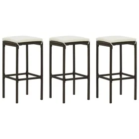 Taburetes de cocina con cojines 3 uds ratán sintético marrón de vidaXL, Taburetes de cocina - Ref: Foro24-313442, Precio: 98,...