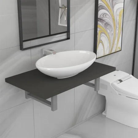 Zweiteiliges Badezimmermöbelset aus grauer Keramik. von , Badezimmermöbel - Ref: Foro24-279331, Preis: 83,28 €, Rabatt: %