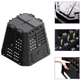 Black garden composter 93.3x93.3x80 cm 480 L by , Composters - Ref: Foro24-146276, Price: 84,57 €, Discount: %