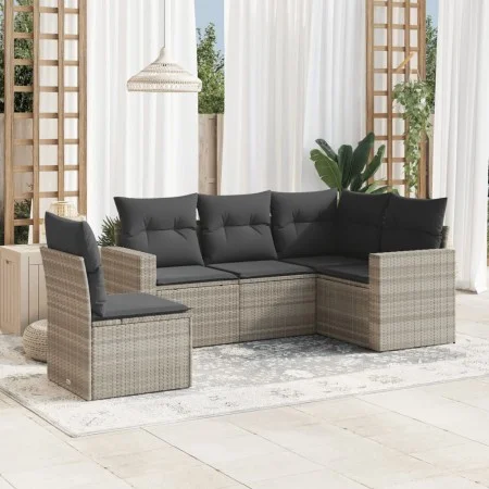 Garden sofa set and cushions 5 pieces light gray synthetic rattan by , Modular outdoor sofas - Ref: Foro24-3251309, Price: 36...