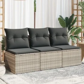 Garden sofa with cushions, 3 seats, light gray synthetic rattan by , Outdoor sofas - Ref: Foro24-366194, Price: 191,03 €, Dis...