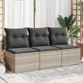 Sofá de jardín con cojines 3 plazas ratán sintético gris claro de , Sofás de exterior - Ref: Foro24-366194, Precio: 193,96 €,...