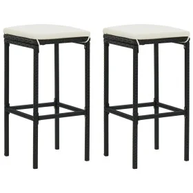 Taburetes de cocina con cojines 2 uds ratán sintético negro de vidaXL, Taburetes de cocina - Ref: Foro24-313440, Precio: 50,5...