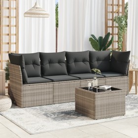 Gartensofa-Set und Kissen, 5-teilig, aus hellem grauem Kunststoff-Rattan. von , Gartensets - Ref: Foro24-3249081, Preis: 317,...