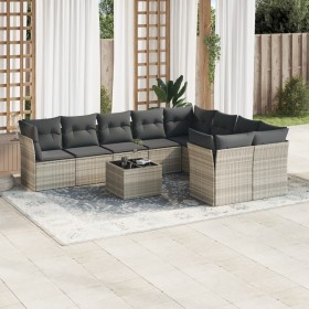 Set of 10-piece garden sofas with light gray synthetic rattan cushions by , Garden sets - Ref: Foro24-3250021, Price: 686,40 ...