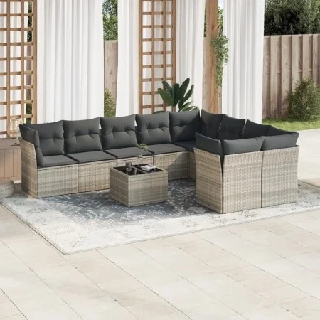 Set of 10-piece garden sofas with light gray synthetic rattan cushions by , Garden sets - Ref: Foro24-3250021, Price: 699,68 ...