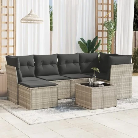 Garden sofa set 7 pieces with light gray PE rattan cushions by , Garden sets - Ref: Foro24-3217962, Price: 471,57 €, Discount: %