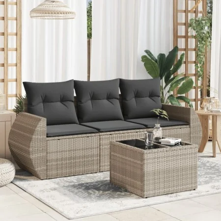 Garden sofa set 4 pieces with gray synthetic rattan cushions by , Garden sets - Ref: Foro24-3221071, Price: 289,78 €, Discoun...