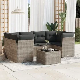 Set de sofás de jardín 7 pzas con cojines ratán PE gris claro de , Conjuntos de jardín - Ref: Foro24-3217272, Precio: 493,37 ...
