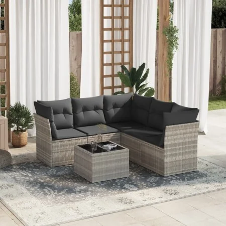 Gartensofagarnitur 6-teilig mit grauen Polstern aus synthetischem Rattan von , Gartensets - Ref: Foro24-3217632, Preis: 417,8...