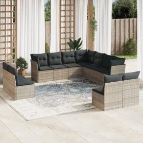 Garden sofa set 11 pieces and gray synthetic rattan cushions by , Garden sets - Ref: Foro24-3249661, Price: 739,16 €, Discoun...