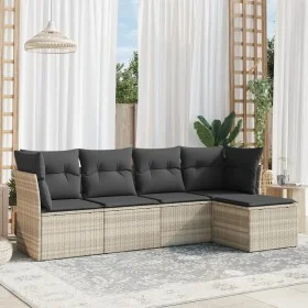 Gartensofa-Set und Kissen, 5-teilig, aus hellem grauem Kunststoff-Rattan. von , Gartensets - Ref: Foro24-3249401, Preis: 338,...