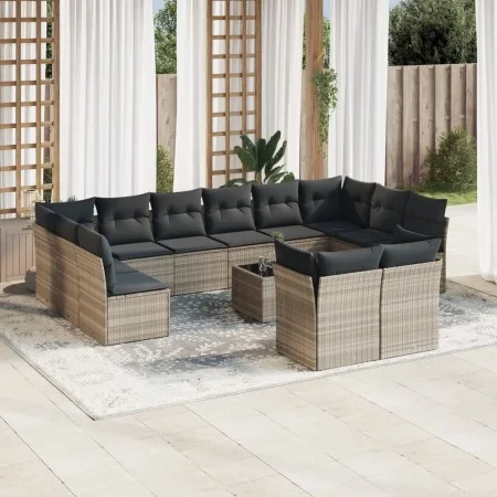 Set of garden sofas with 13 pieces of gray synthetic rattan cushions by , Garden sets - Ref: Foro24-3250281, Price: 884,12 €,...