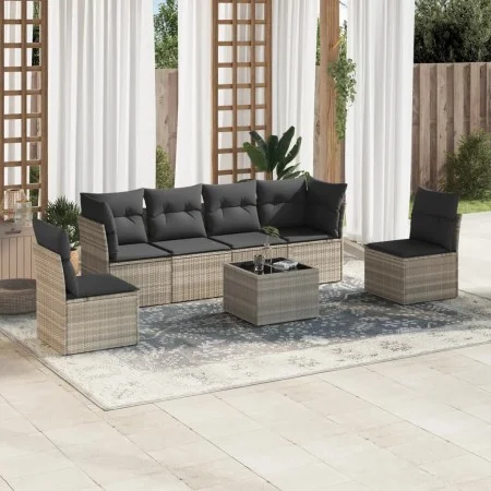 Garden sofa set 7 pieces with light gray PE rattan cushions by , Garden sets - Ref: Foro24-3249221, Price: 451,74 €, Discount: %