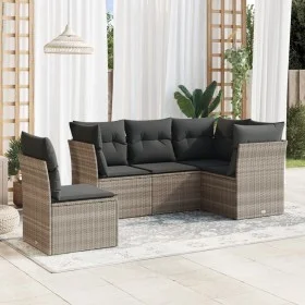 Gartensofa-Set und Kissen, 5-teilig, aus hellem grauem Kunststoff-Rattan. von , Gartensets - Ref: Foro24-3249481, Preis: 365,...
