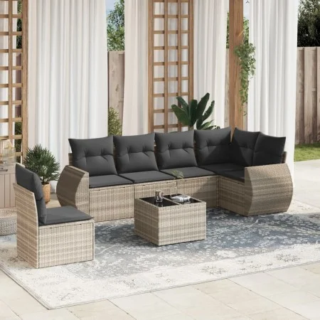 Garden sofa set 7 pieces with light gray PE rattan cushions by , Garden sets - Ref: Foro24-3253779, Price: 495,76 €, Discount: %