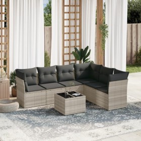 Set de sofás de jardín 7 pzas con cojines ratán PE gris claro de , Conjuntos de jardín - Ref: Foro24-3249531, Precio: 483,61 ...