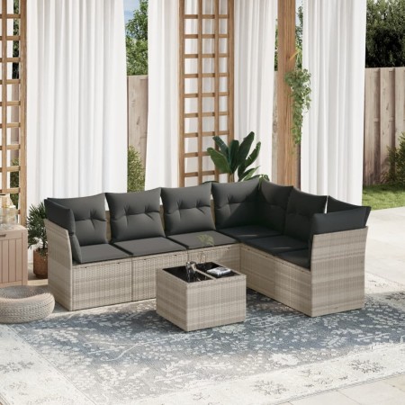 Garden sofa set 7 pieces with light gray PE rattan cushions by , Garden sets - Ref: Foro24-3249531, Price: 483,61 €, Discount: %