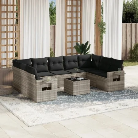 Set of 10-piece garden sofas with light gray synthetic rattan cushions by , Garden sets - Ref: Foro24-3252949, Price: 668,83 ...