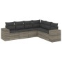 Set de sofás de jardín 6 pzas y cojines ratán sintético gris