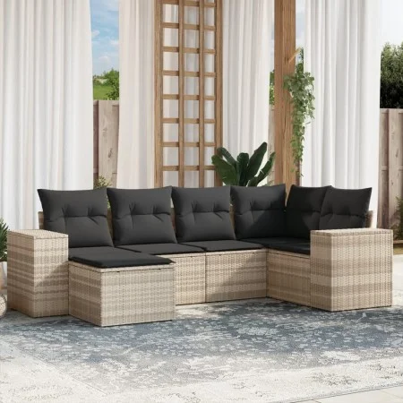 Garden sofa set 6 pieces and gray synthetic rattan cushions by , Garden sets - Ref: Foro24-3255199, Price: 437,20 €, Discount: %