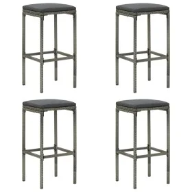 Hohe Hocker mit Kissen 4 Stück synthetisches Rattangrau von vidaXL, Küchenhocker - Ref: Foro24-313447, Preis: 94,32 €, Rabatt: %