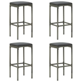 Hohe Hocker mit Kissen 4 Stück synthetisches Rattangrau von vidaXL, Küchenhocker - Ref: Foro24-313447, Preis: 94,90 €, Rabatt: %