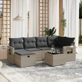 Garden sofa set 7 pieces with light gray PE rattan cushions by , Garden sets - Ref: Foro24-3263808, Price: 466,24 €, Discount: %