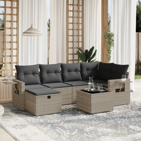 Garden sofa set 7 pieces with light gray PE rattan cushions by , Garden sets - Ref: Foro24-3263808, Price: 466,24 €, Discount: %