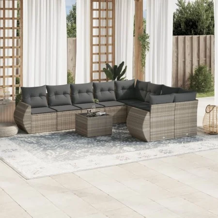 Set of 10-piece garden sofas with light gray synthetic rattan cushions by , Garden sets - Ref: Foro24-3254189, Price: 687,16 ...