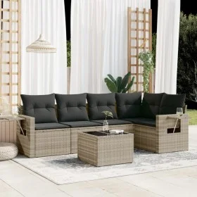 Garden sofa set 6 pieces and gray synthetic rattan cushions by , Garden sets - Ref: Foro24-3252479, Price: 420,60 €, Discount: %